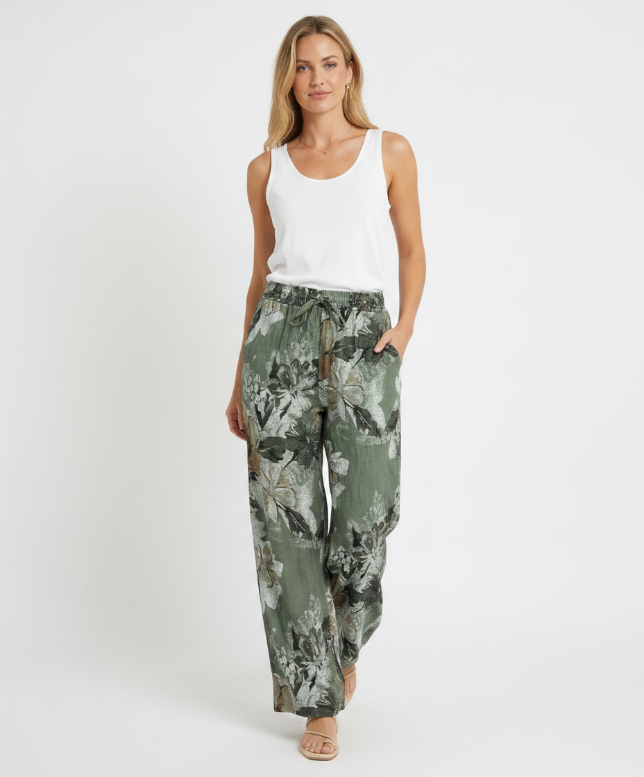 Linen Trousers — Army Green